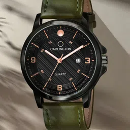 CARLINGTON Men Black Alloy Dial & Green Leather Straps Analogue Watch CT1050 Green-Black-picture-13