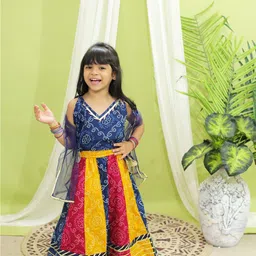 BownBee Girls Bandhani Printed Ready to Wear Lehenga & Blouse With Dupatta-image-50