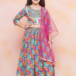 Aj DEZInES Girls Bandhani Printed Ready to Wear Cotton Lehenga & Blouse With Dupatta-picture-22