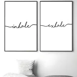 THE HANDMADE FLAIR White & Black 2-Pieces Inhale Exhale Printed Framed Canvas Wall Art-picture-30
