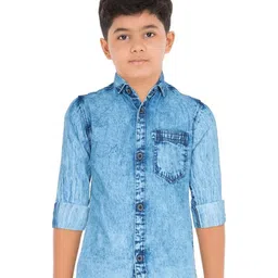 AIDAN PAUL Boys Comfort Washed Effect Denim Casual Shirt-image-59