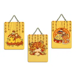 ArtVibes Yellow & Red 3 Pieces Printed Wooden Wall Hanging Decors image 2
