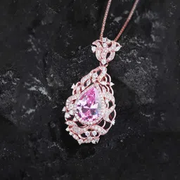 Designs & You Rose Gold-Plated Cubic Zirconia Studded teardrop Shaped Pendants image 2