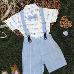 MeeMee Boys Printed Short Sleeves Pure Cotton Shirt With Shorts & Suspenders-picture-43