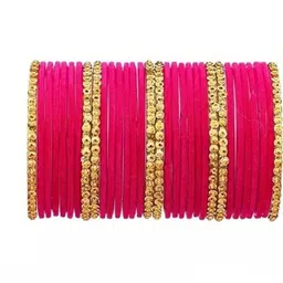 AMSHA Set Of 10 Magenta Glass Artificial Stones & Beads Bangle-picture-26