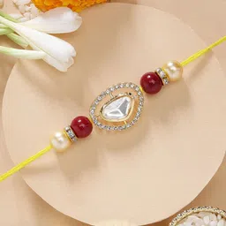 KARATCART Red Beads Polki Kundan Rakhi with Roli & Chawal-picture-12
