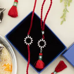 Meenakari Heritage Jewellery 92.5 Sterling Silver Bhaiya Bhabhi Rakhi with Roli Chawal-picture-43