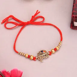 PANASH Gold-Plated Name Of Krishna Shaped Stone Studded Rakhi With Roli Chawal-picture-39