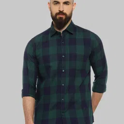 Campus Sutra Green Classic Fit Tartan Checks Cotton Casual Shirt-image-96