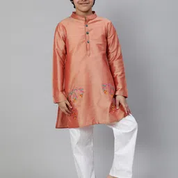 Aks Kids Boys Floral Embroidered Thread Work Mandarin Collar Cotton Silk Straight Kurta-picture-32