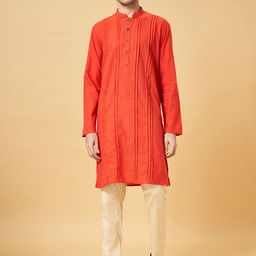 indus route by Pantaloons Mandarin Collar Pleated Cotton Straight Kurta-picture-8