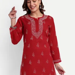 ADA Ethnic Motifs Embroidered Chikankari Pure Cotton Kurti-picture-44