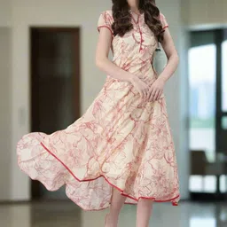 Souchii Women Floral Printed Chiffon A-Line Midi Dress image 5