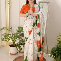 Satrani Abstract Printed Embroidered Cotton Ready to Wear Saree-picture-22