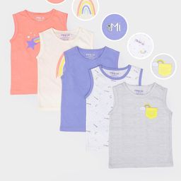 MiArcus Infant Kids Pack Of 5 Printed Cotton Innerwear Vests-picture-24