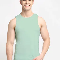 Friskers Men Sea Green Solid Cotton  Innerwear Vests-image-3