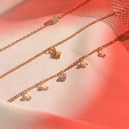 Accessorize Set Of 3 Gold-Toned White & Purple Stone-Studded & Pearl Beaded Anklets-picture-21