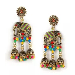 Jazz and Sizzle Maroon Elephant Shape Enamelled Traditional Pearl Drop Earrings-picture-40