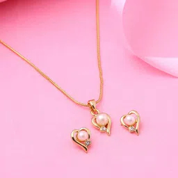 Estele Gold Plated Heart Designer Pendant Set with Glowing Pearl-picture-29