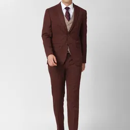 Peter England Elite Men Maroon Self Design Slim Fit Single-Breasted Three-Piece Suit-image-14
