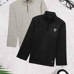 CODEZ Boys Pack Of 2 High Neck Self Design Half Zipper Pullover Sweatshirt-picture-15