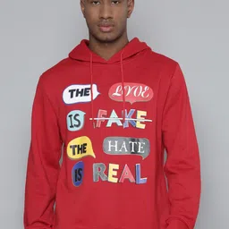 WAIMEA Typography Printed Hooded Cotton Pullover Sweatshirt image 1