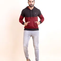 berry blues Colourblocked Cotton Hooded Pullover Sweatshirt-image-97