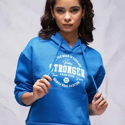 Tokyo Talkies Blue Typography Printed Hooded Relaxed Pullover Sweatshirt-image-78