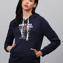 Campus Sutra Women Blue Printed Hooded Cotton Sweatshirt-image-58