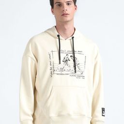 Flying Machine Graphic Printed Hooded Pure Cotton Oversized Pullover Sweatshirt-picture-7