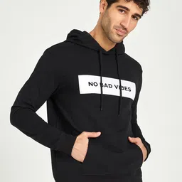 Styli Black Typography Slogan Printed Relaxed Fit Hooded Cotton Pullover Sweatshirt-image-50
