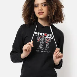 Campus Sutra Women Black Printed Hooded Sweatshirt-picture-29