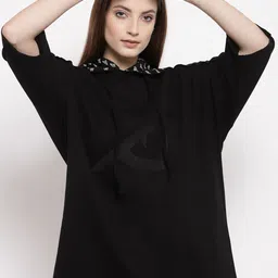 I Am Animal Women Black Organic Cotton Hooded Neck Regular Fit Half Sweatshirt Hoodie-picture-19