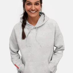 BonOrganik Women Grey Cotton Hooded Sweatshirt-image-2