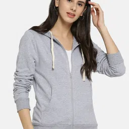 Campus Sutra Women Grey Hooded Casual Sweatshirt-picture-27