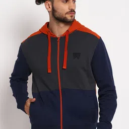 Wrangler Men Blue Colourblocked Hooded Sweatshirt-image-9