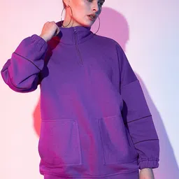 STREET 9 High Neck Half Zipper Fleece Pullover Sweatshirt-picture-22