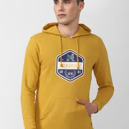 Van Heusen ACADEMY Men Yellow Printed Hooded Sweatshirt image 1