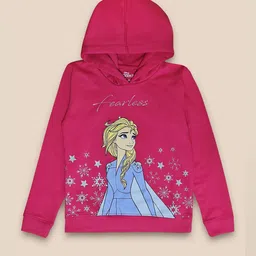 Kids Ville Girls Fuchsia Pink & Blue Frozen Print Hooded Sweatshirt-picture-29