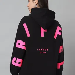 GRIFFEL Typography Printed Hooded Drop Shoulder Sleeves Fleece Oversized Sweatshirt-picture-26