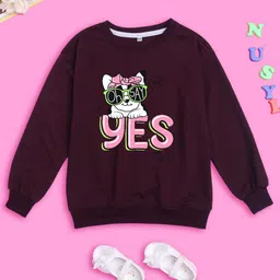 NUSYL Girls Graphic Printed Oversized Fleece Sweatshirt-picture-36