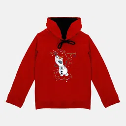 Disney by Wear Your Mind Girls Red & White Olaf Printed Hooded Sweatshirt-picture-55