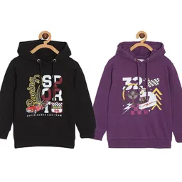 The Mom Store Kids Pack Of 2 Alphanumeric Printed Hooded Cotton Pullover Sweatshirt-picture-11