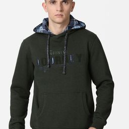t-base Men Olive Green Typography Printed Cotton Hooded Pullover Sweatshirt-picture-34