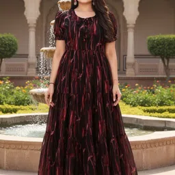 SZN Print Puff Sleeve Georgette Maxi Dress image 4