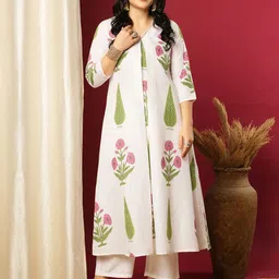 GoSriKi Floral Printed V Neck A-LineKurta With Trouser-image-38