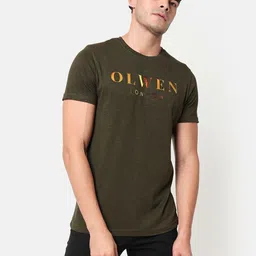 OLWEN Men Coolmax Typography Printed Round Neck Cotton Slim Fit T-shirt-picture-31