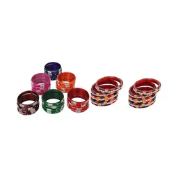 SOMIL Set Of 32 Artificial Stones-Studded & Beaded Bangles-image-47