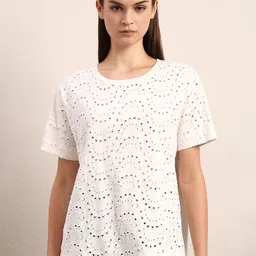 Vero Moda Women Self Design Round Neck Cotton T-shirt-picture-0