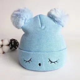 Infispace Kids Woollen Beanie with Furry Interior and Pom Pom Style image 2